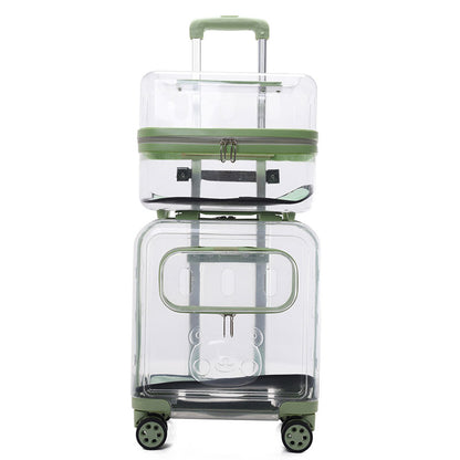 Dual-Layer Clear Cat Trolley Carrier with Wheels