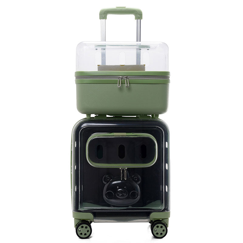 Dual-Layer Clear Cat Trolley Carrier with Wheels
