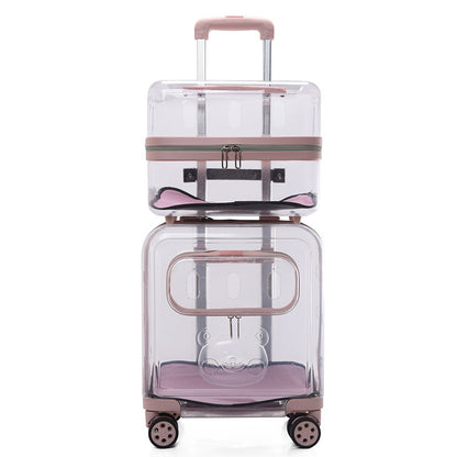 Dual-Layer Clear Cat Trolley Carrier with Wheels