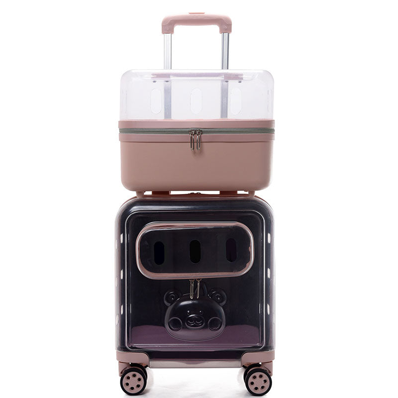 Dual-Layer Clear Cat Trolley Carrier with Wheels