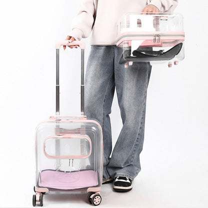 Dual-Layer Clear Cat Trolley Carrier with Wheels