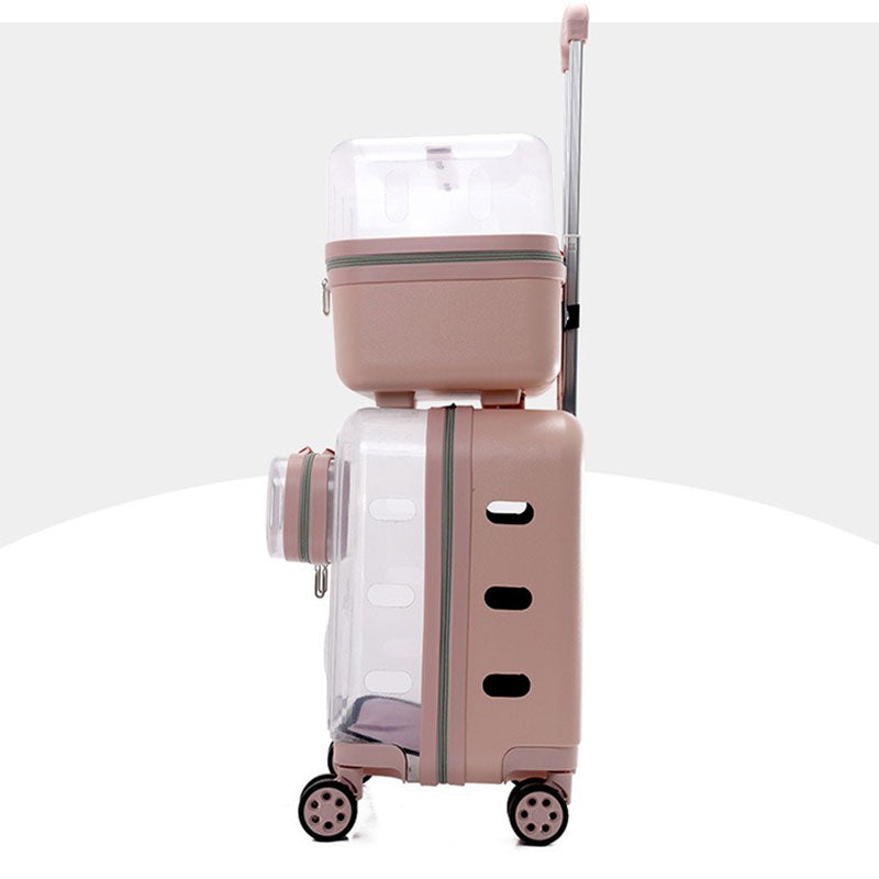 Dual-Layer Clear Cat Trolley Carrier with Wheels