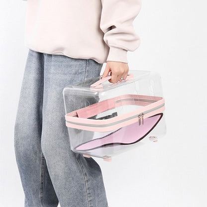 Dual-Layer Clear Cat Trolley Carrier with Wheels