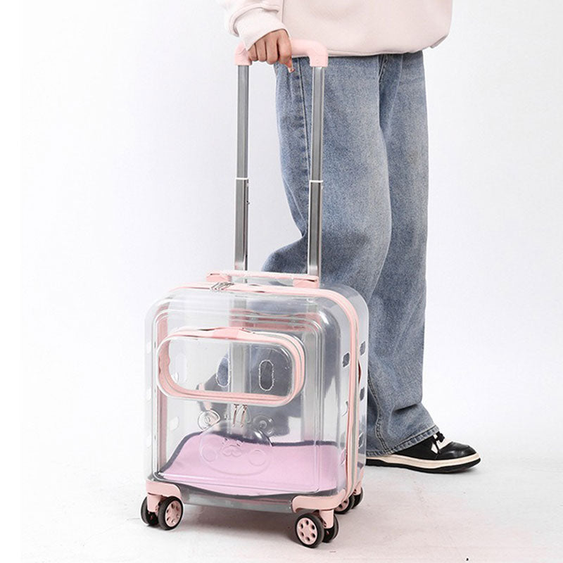 Dual-Layer Clear Cat Trolley Carrier with Wheels