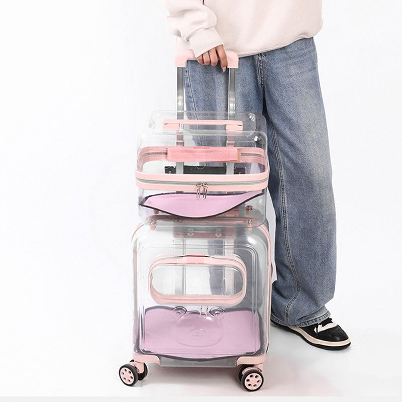 Dual-Layer Clear Cat Trolley Carrier with Wheels