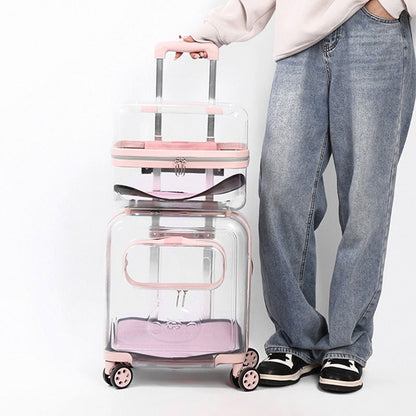 Dual-Layer Clear Cat Trolley Carrier with Wheels