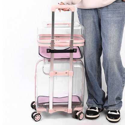 Dual-Layer Clear Cat Trolley Carrier with Wheels