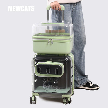 Dual-Layer Clear Cat Trolley Carrier with Wheels