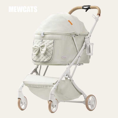 Elegant Bow Cat Stroller Carrier with Wheels