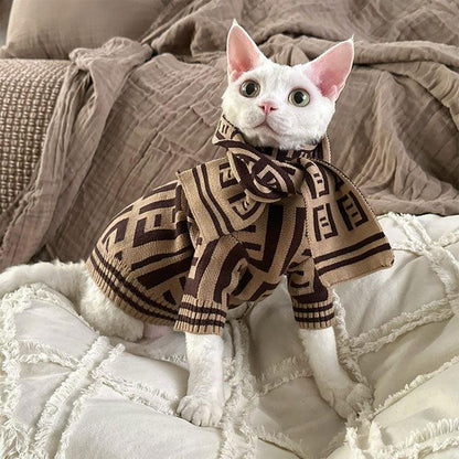 Elegant Warm Winter Hairless Cat Sweater Outfit