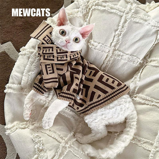 Elegant Warm Winter Hairless Cat Sweater Outfit