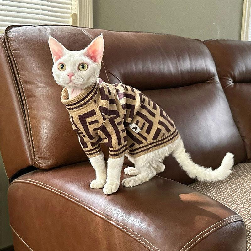Elegant Warm Winter Hairless Cat Sweater Outfit