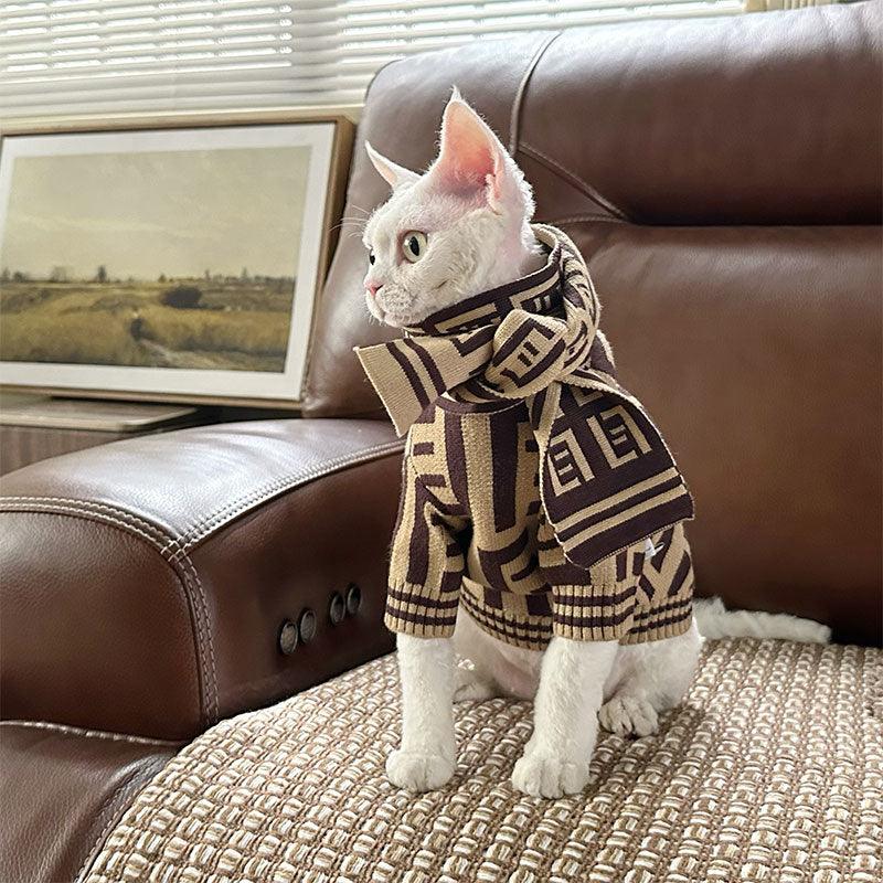Elegant Warm Winter Hairless Cat Sweater Outfit