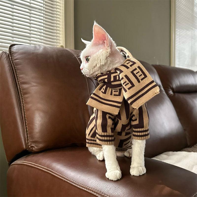 Elegant Warm Winter Hairless Cat Sweater Outfit