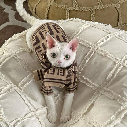 Elegant Warm Winter Hairless Cat Sweater Outfit