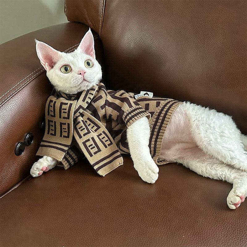 Elegant Warm Winter Hairless Cat Sweater Outfit