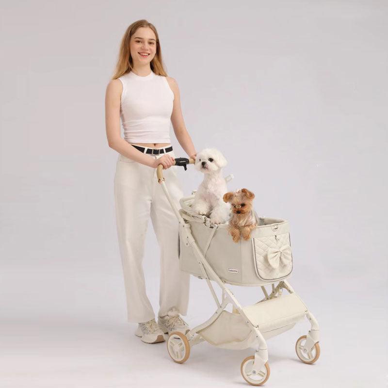 Elegant Bow Cat Stroller Carrier with Wheels