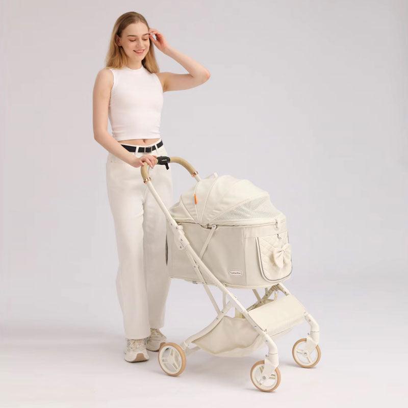 Elegant Bow Cat Stroller Carrier with Wheels