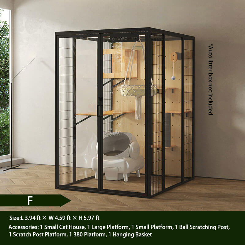 F-Modern Black Cat Villa Full View Indoor Cat Home