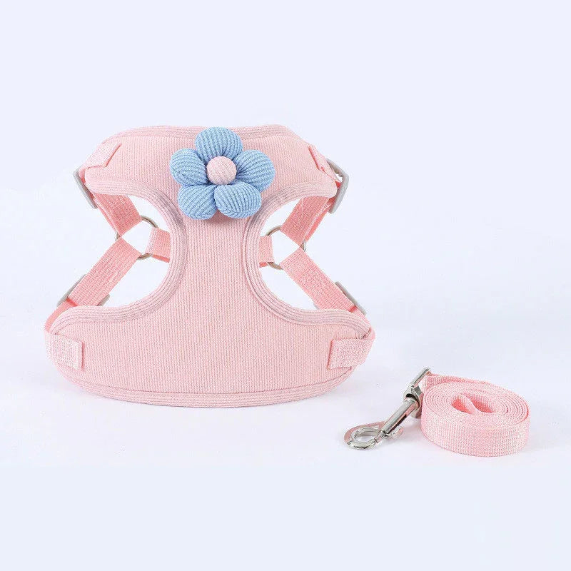 Flower Cat Harness 3 Color Cute Travel Leash Set