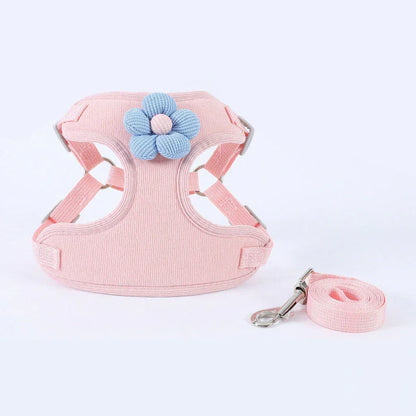 Flower Cat Harness 3 Color Cute Travel Leash Set