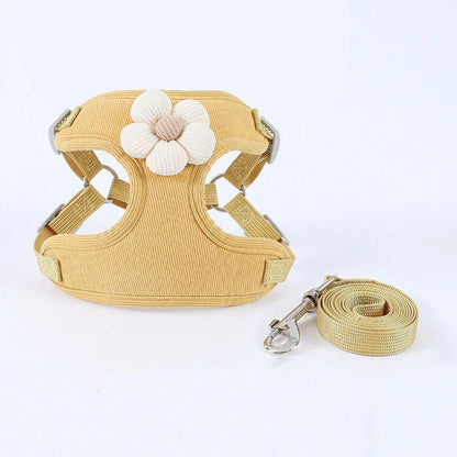 Flower Cat Harness 3 Color Cute Travel Leash Set