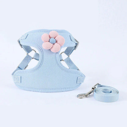Flower Cat Harness 3 Color Cute Travel Leash Set
