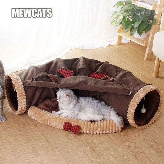 Fluffy Cat Tunnel Cat Bed All-in-One 2 Colors