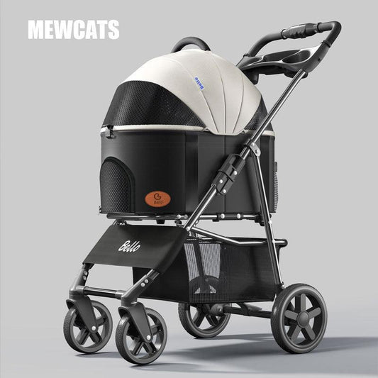 Foldable Cat Stroller with Wheels Pet Travel Carrier