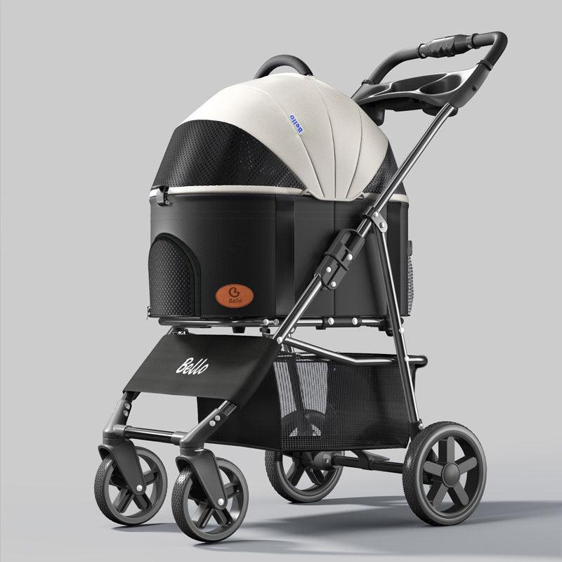 Foldable Cat Stroller with Wheels Pet Travel Carrier