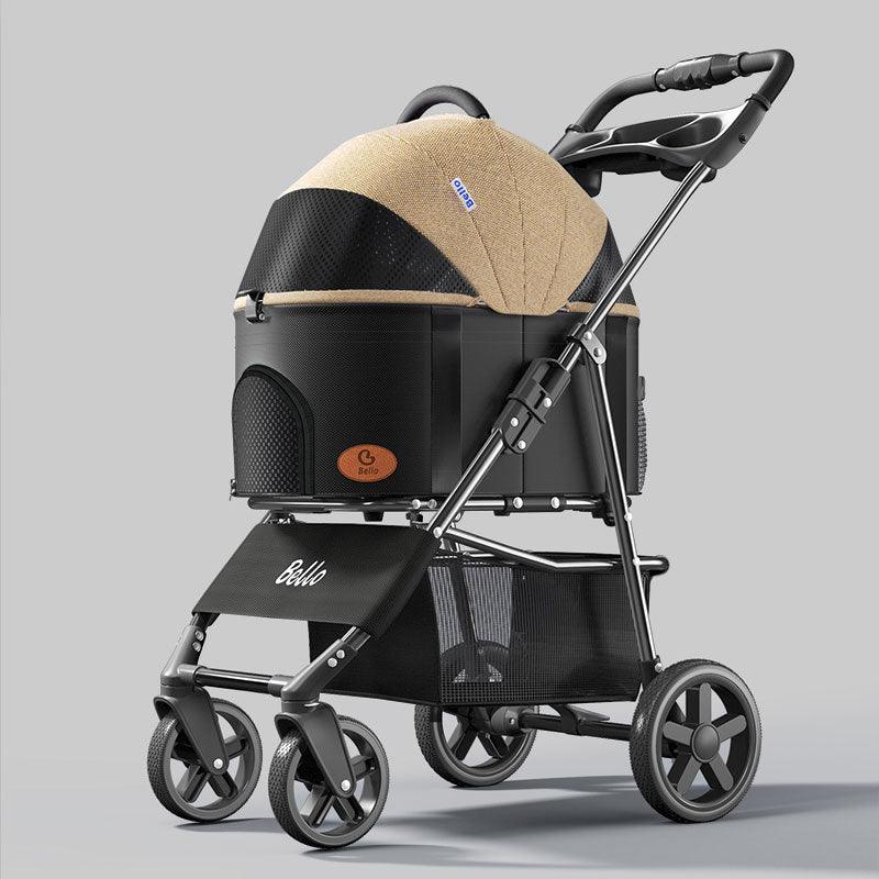 Foldable Cat Stroller with Wheels Pet Travel Carrier