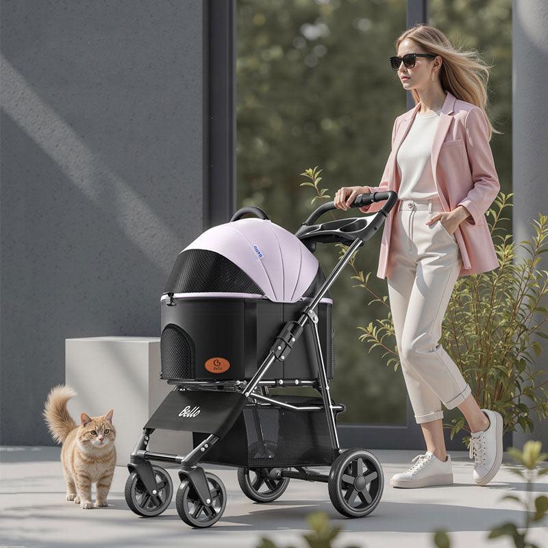 Foldable Cat Stroller with Wheels Pet Travel Carrier