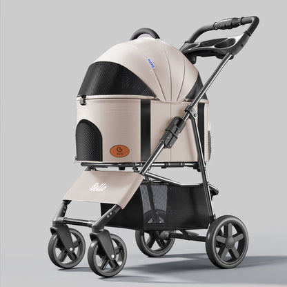 Foldable Cat Stroller with Wheels Pet Travel Carrier