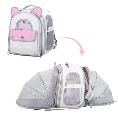 Front Rear Expandable Cat Carrier Backpack Tent