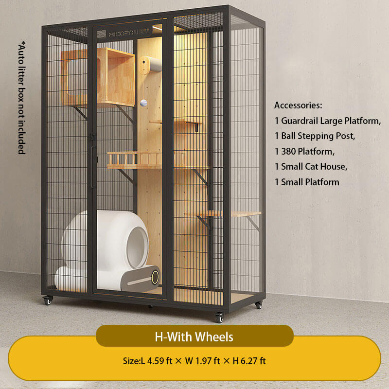 H-Modern Black Cat Villa Full View Indoor Cat Home