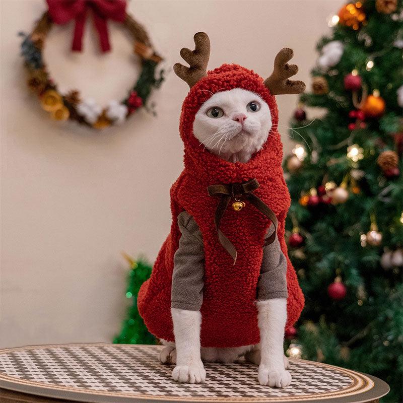 Hairless Cat Clothes Christmas Elk Vest Hoodie