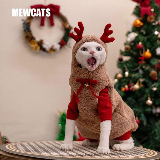 Hairless Cat Clothes Christmas Elk Vest Hoodie