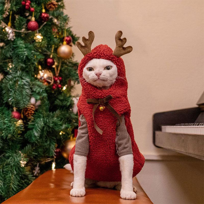 Hairless Cat Clothes Christmas Elk Vest Hoodie