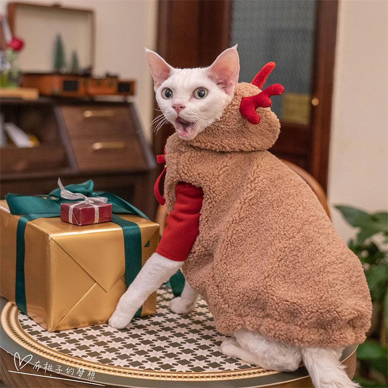 Hairless Cat Clothes Christmas Elk Vest Hoodie