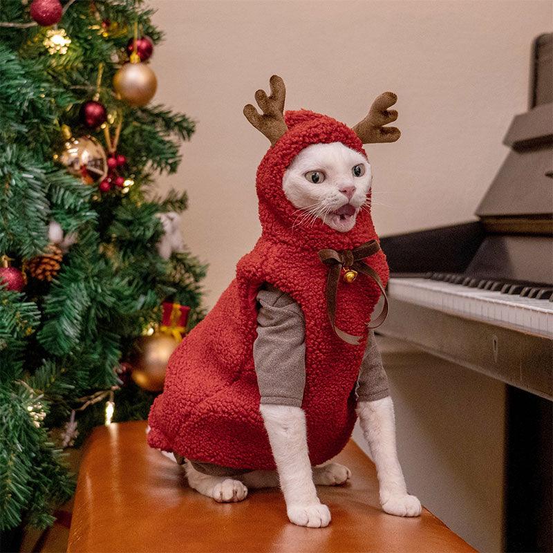 Hairless Cat Clothes Christmas Elk Vest Hoodie