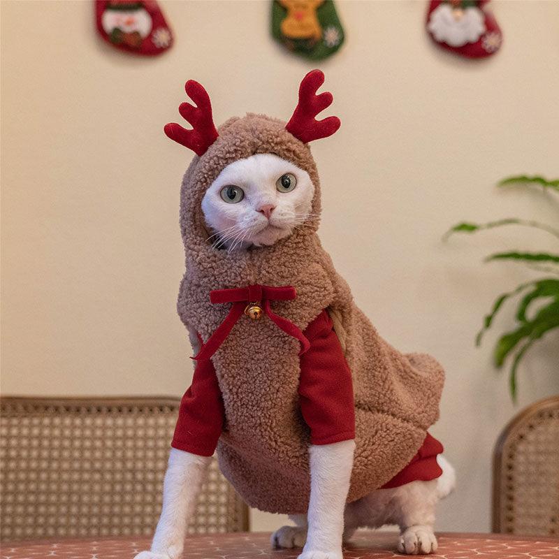 Hairless Cat Clothes Christmas Elk Vest Hoodie