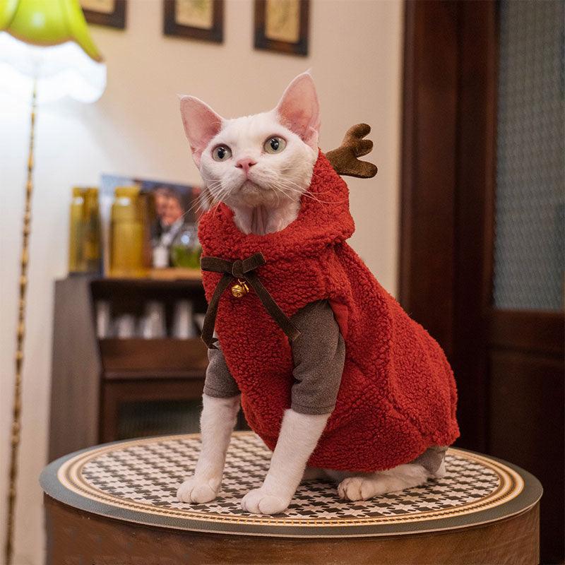 Hairless Cat Clothes Christmas Elk Vest Hoodie