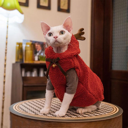 Hairless Cat Clothes Christmas Elk Vest Hoodie