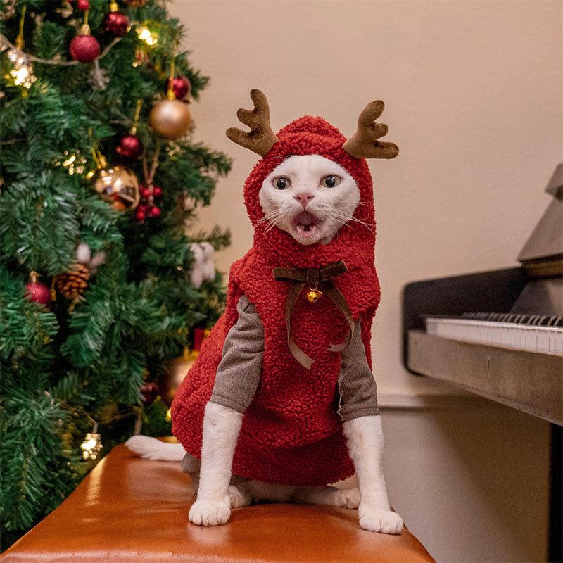 Hairless Cat Clothes Christmas Elk Vest Hoodie