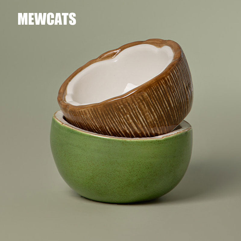 Half Coconut Ceramic Cat Food Bowl