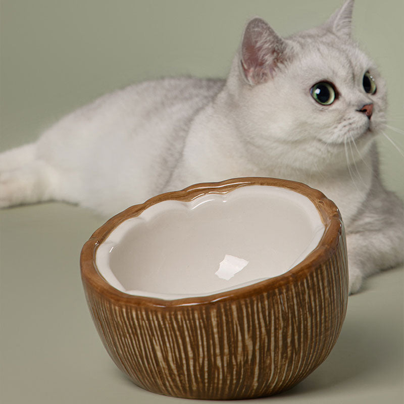 Half Coconut Ceramic Cat Food Bowl