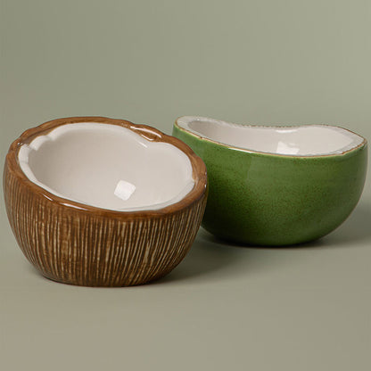 Half Coconut Ceramic Cat Food Bowl