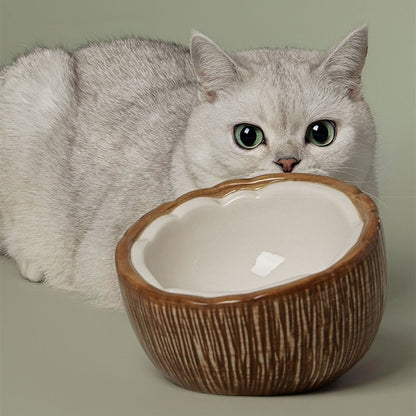 Half Coconut Ceramic Cat Food Bowl