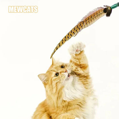 Interactive Cat Wand Pheasant Tail Feather Toy