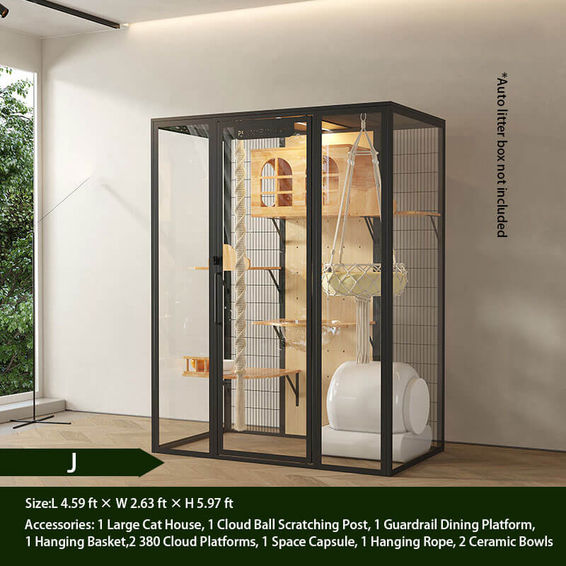 J-Modern Black Cat Villa Full View Indoor Cat Home